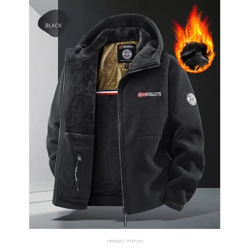 Autunm Winter Fleece Graphene Self-heating Jackets Men Thicken Warm Hooded Windproof Outdoor Hiking Thermal Cardigan Jacket Man