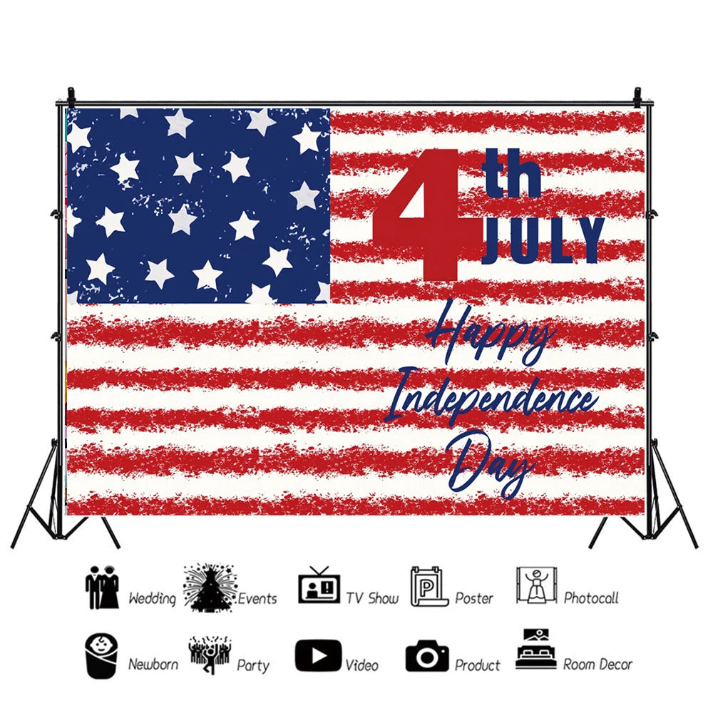 July 4th Independence Day Theme Background USA Flag Star Balloon Celebration Party Decoration Banner Photo Shoot Props Gifts