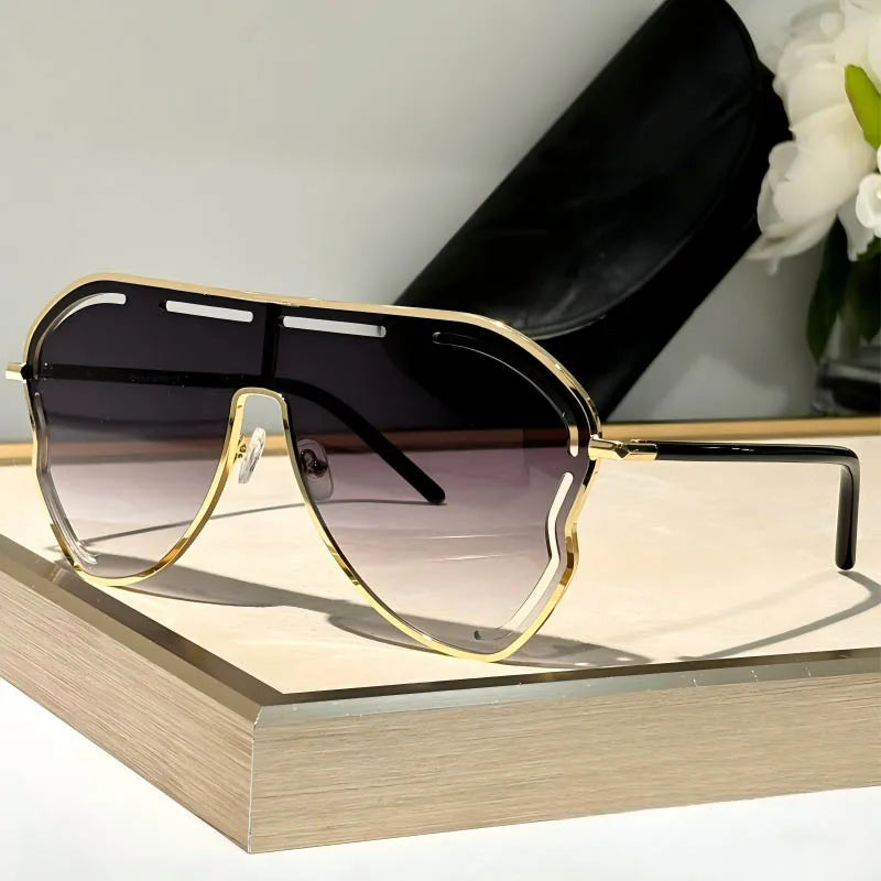 QVQV Unique Hollow Out Oversized Sunglasses Women Big Frame Luxury Brand Sun Glasses For Ladies Shield Thin Face Glasses Driving