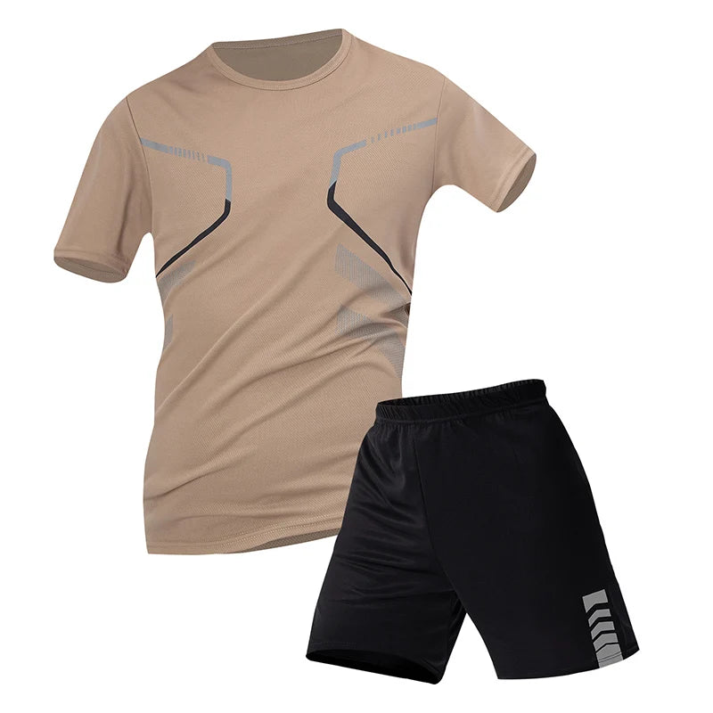 2/6pcs Men's Summer 7-color Quick Drying Casual Fashion Set Youth Loose Short sleeved T-shirt Black Sports Shorts Brother'Outfit