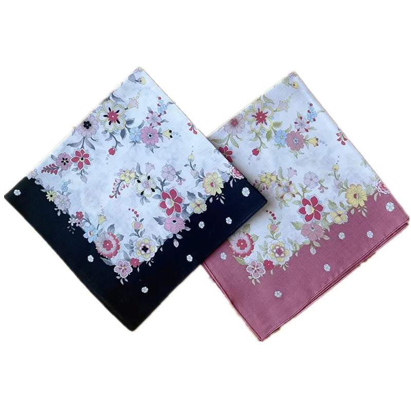 3Pcs 43x43cm Square Flower Printed Lady Women Handkerchiefs Vintage Cotton Towel Mother's Day Gift
