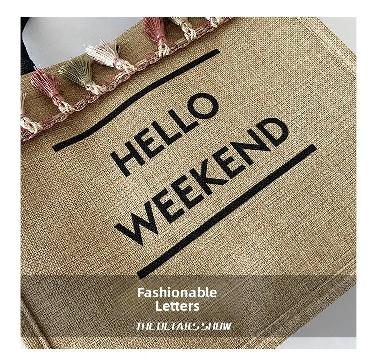 Casual Large Capacity Canvas Tote Bag Women's Handbag Korean Version Liner Tassel Letter Bag Fashionable Shoulder Bag