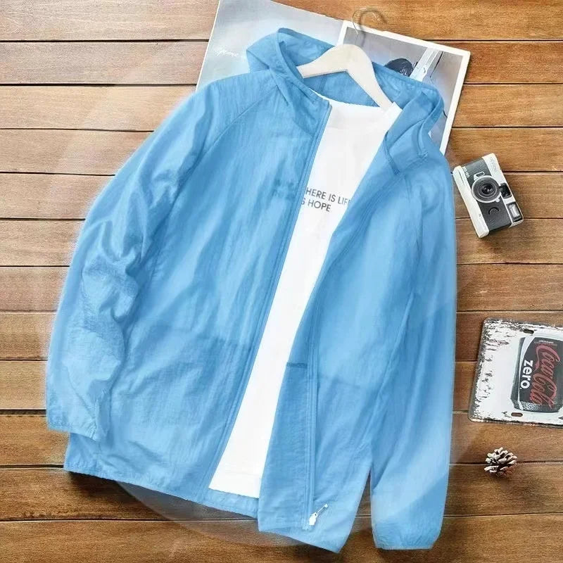 2026 Summer New Men Ice Silk Lightweight Breathable Sunscreen Clothes Outdoor Leisure Hooded Fishing Clothes Sports Jacket