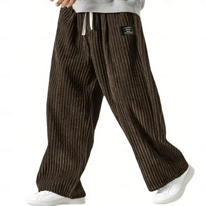 Men's Corduroy Pants Casual Trousers Straight Leg Relaxed Fit Elastic Waist with Drawstring Outdoor Comfortable Joggers Fashion