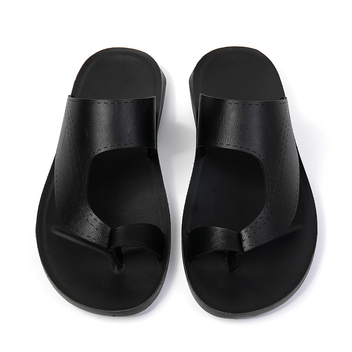 Summer Sandals High Quality Leather Men Bare Toe Slippers Men Shoes Slip on Casual Shoes Outdoor Mens Slides Comfy Beach Sandals