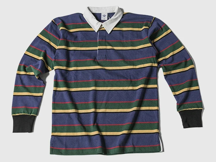 Non Stock Ivy League Fashion Striped Polo Shirt Retro Preppy Style Men's Long-Sleeve Tee