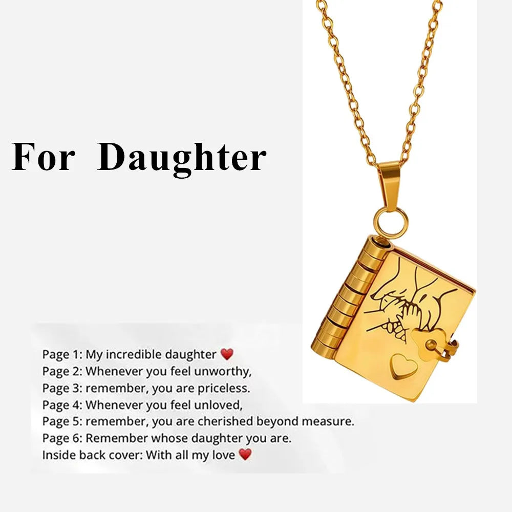 Mother’s Day Gift Best Mom Ever Book Necklace Stainless Steel Engraved Book Locket Necklaces Women Daughter Present for Mom