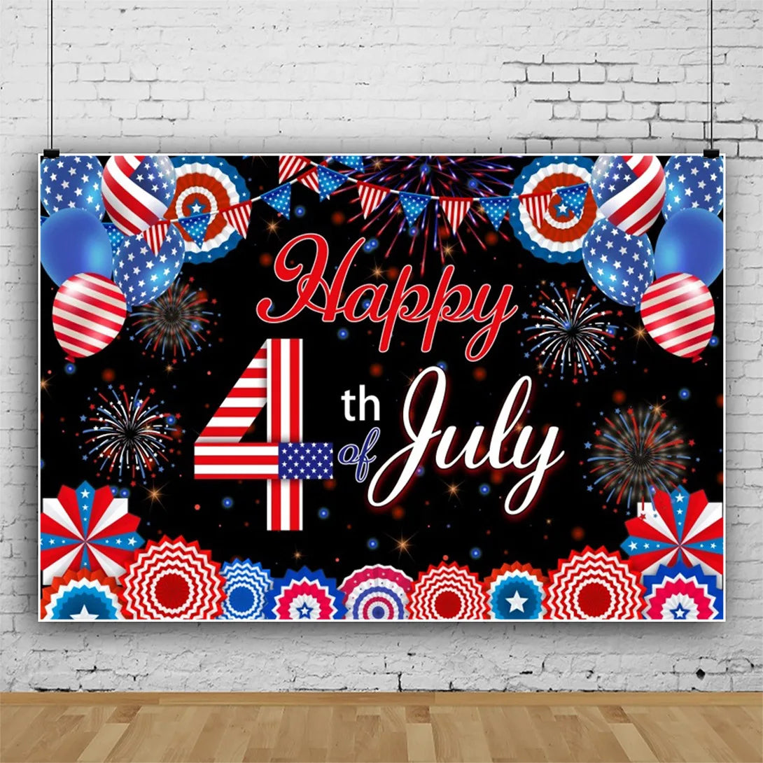 July 4th Independence Day Theme Background USA Flag Star Balloon Celebration Party Decoration Banner Photo Shoot Props Gifts