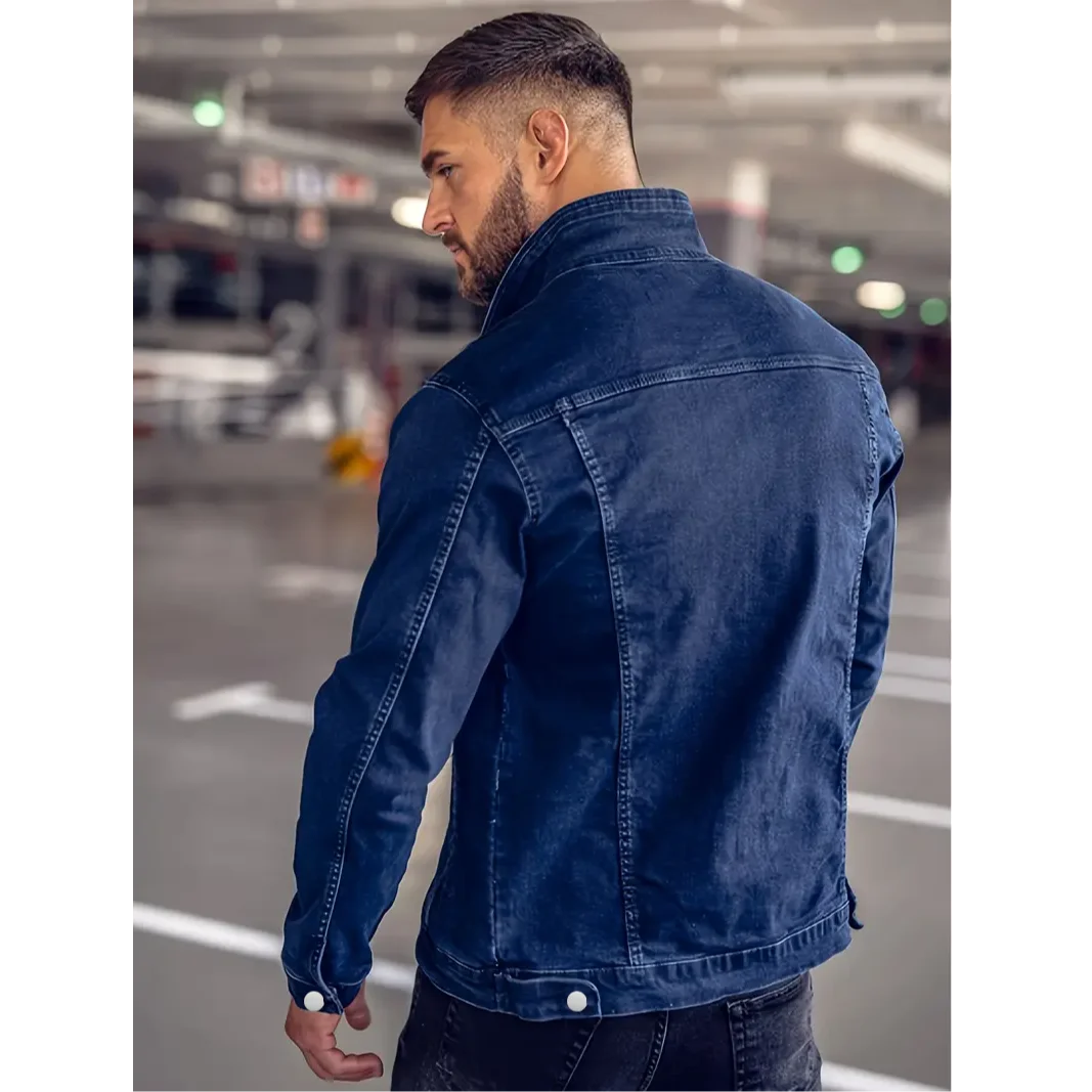 Mens Jackets Coat Classic Blue Denim Design With Multiple Pockets Long Sleeve Casual Style For Daily Use