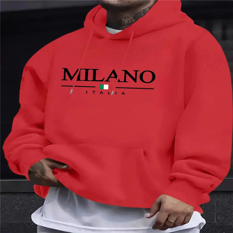 Men's Printed Casual Hoodie — Street Fashion Pullover Sweatshirt