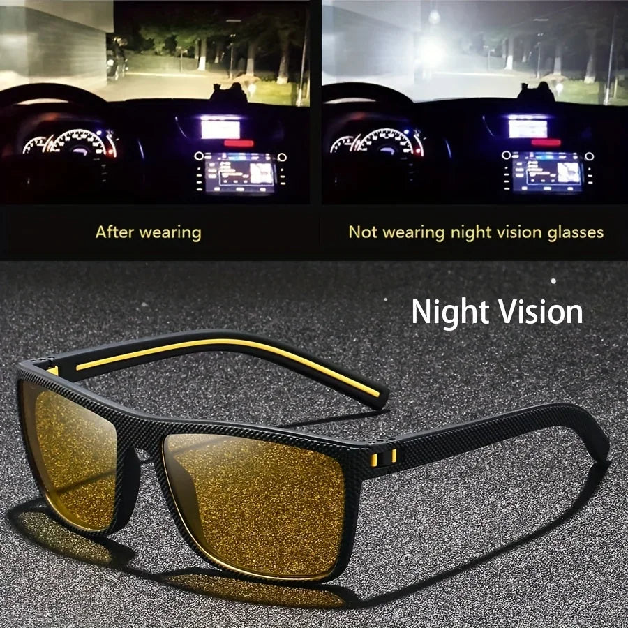 Square Yellow Night Vision Anti-Glare Goggles for Men Women Driving Fishing Beach Sunglasses Protection Polycarbonate Glasses