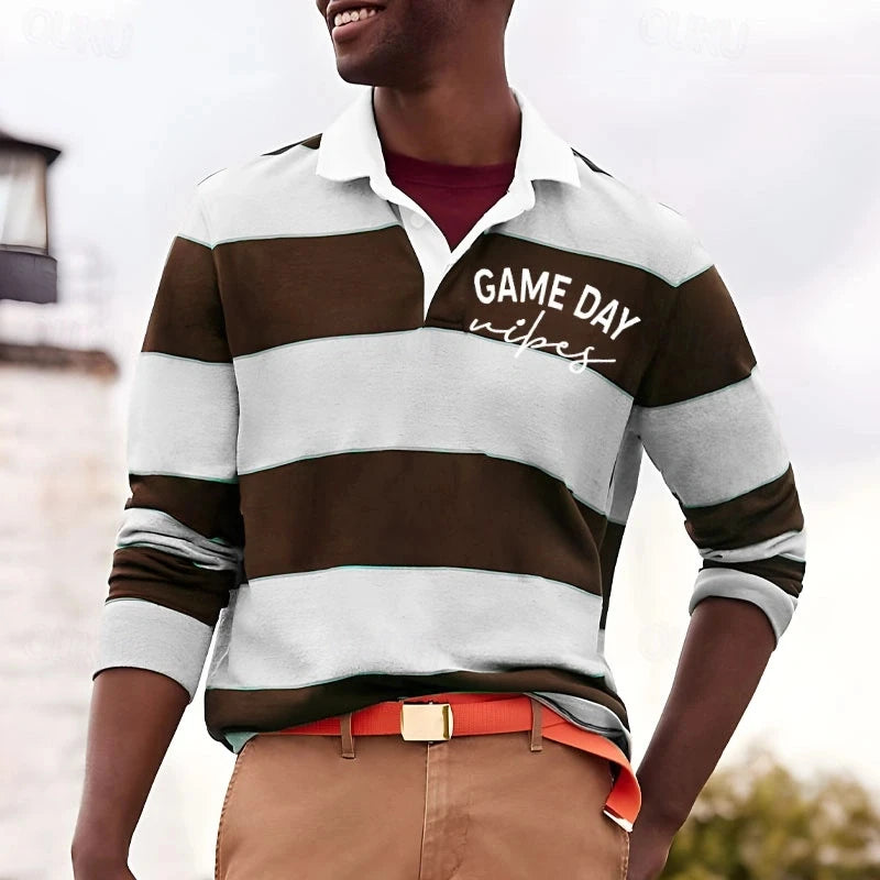 2026 New Striped Polo Shirts For Men Simple Fashion Long Sleeve 3D Printed Golf Polo Shirt Casual Oversized Daily Wear Tops