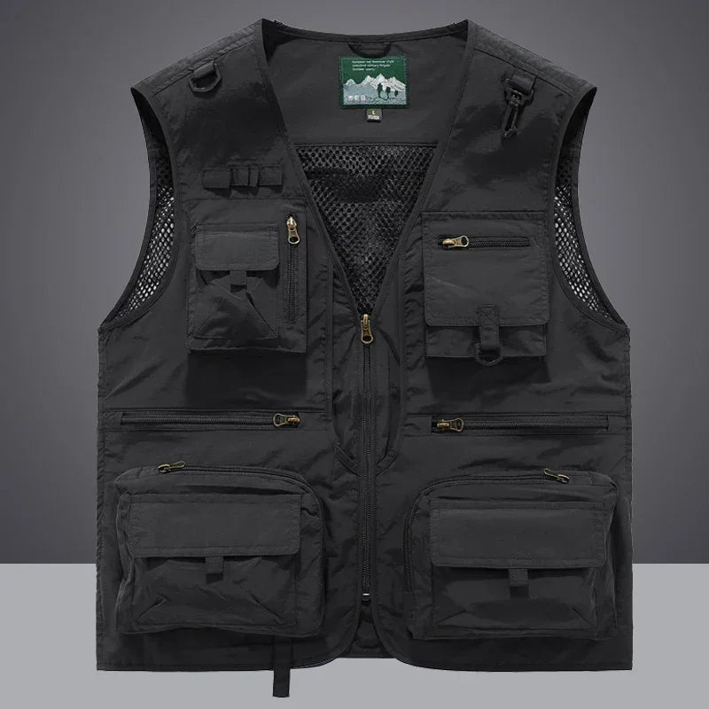 Summer Men Unloading  Vest Coat Casual Men's Photographer Waistcoat Mesh Work Sleeveless Jacket Tools Pocket Vest 6XL