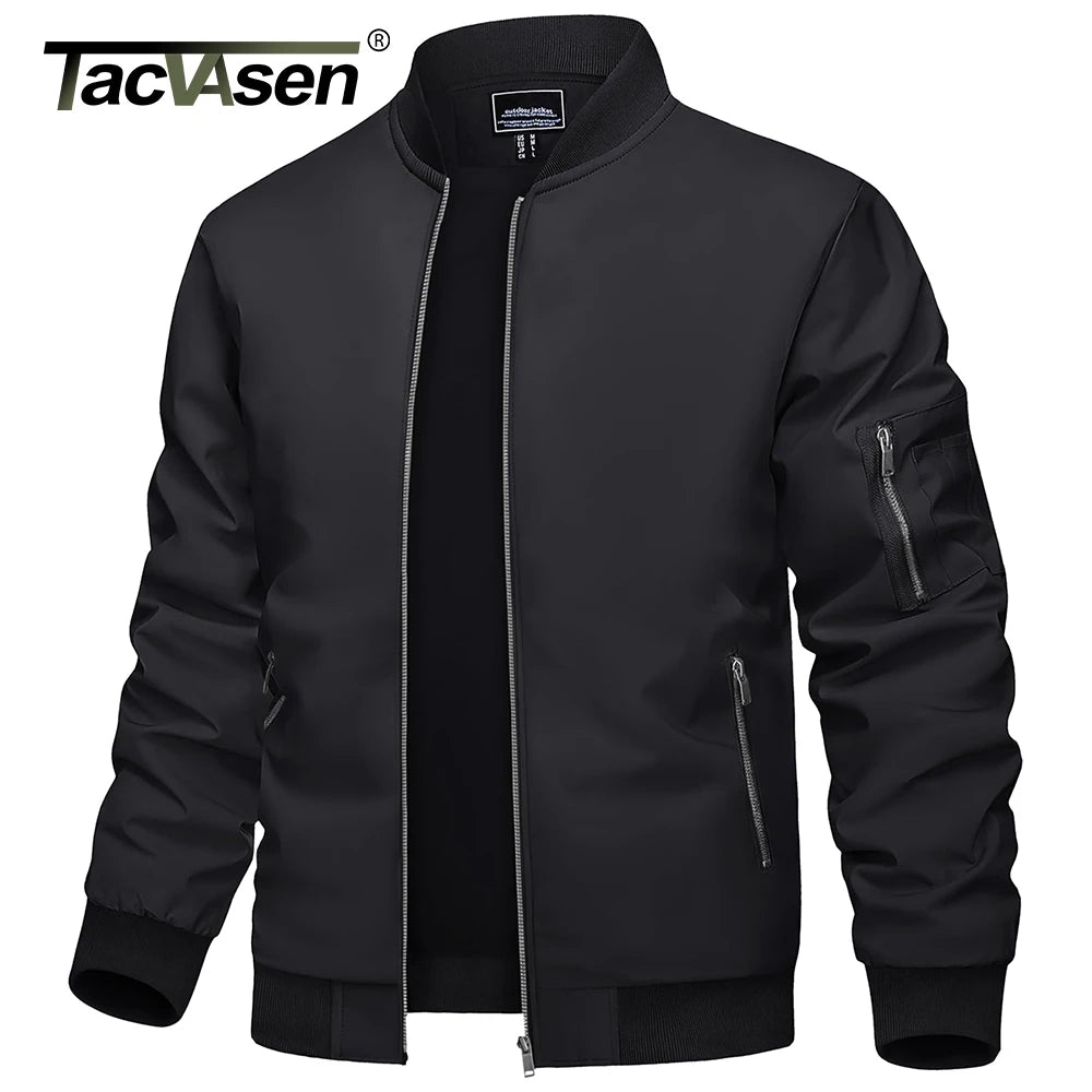 TACVASEN Men's Bomber Jacket Summer Autumn Thin Lightweight Casual Windbreaker Multi-pockets Full Zip Up Varsity Baseball Jacket