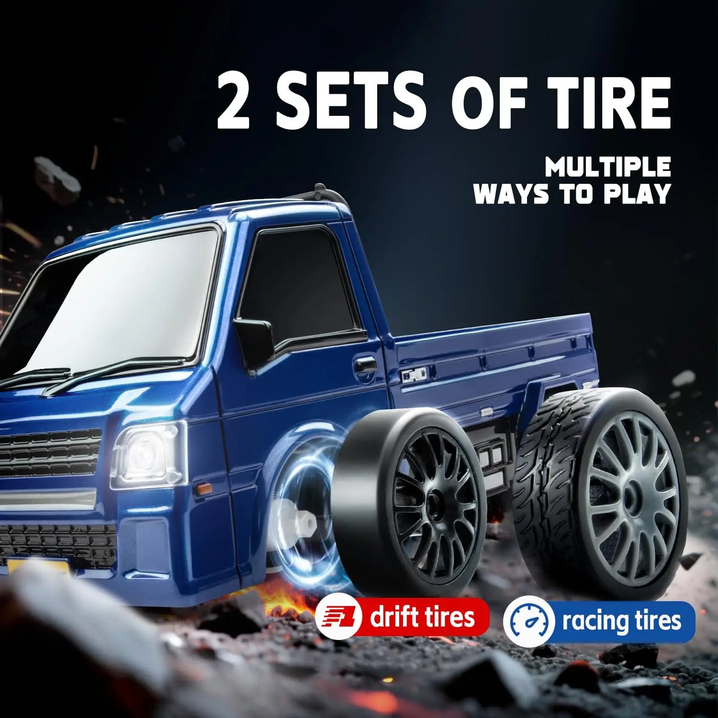 1/24 Remote Control Drift Car, 2.4GHz 20km/h Four-Wheel Drive High-Speed Remote Control Truck, Drift Tires & Dual Battery Racing