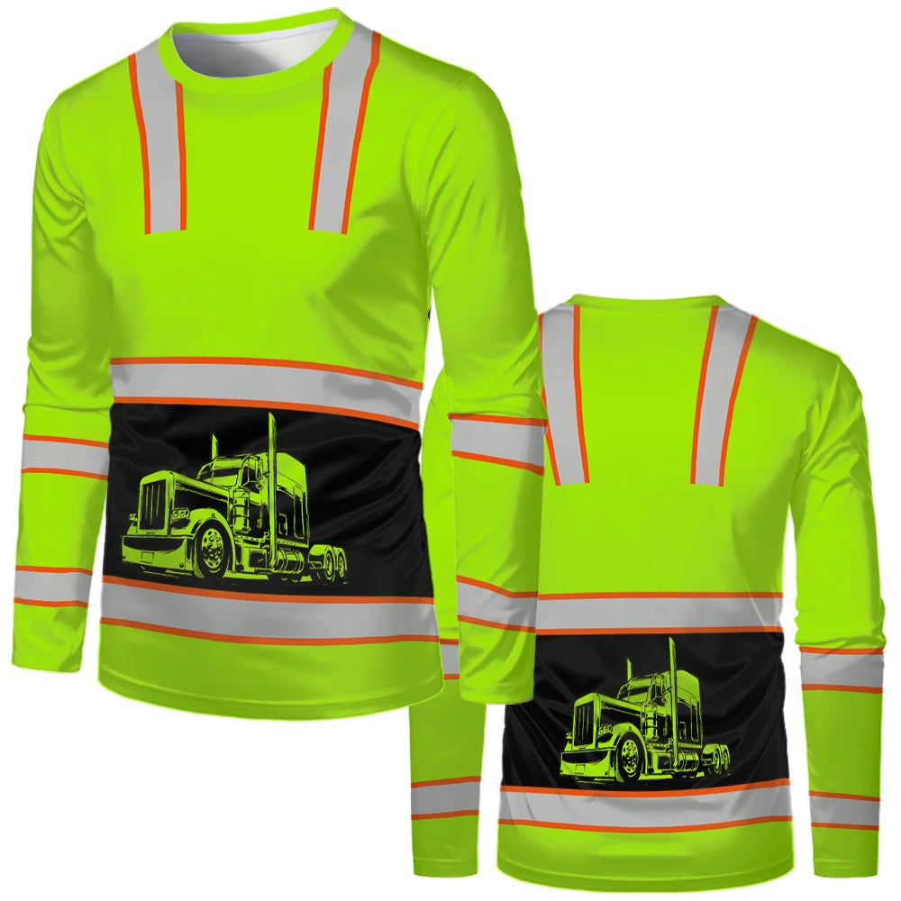 Construction Workers Uniforms Men's T-shirt Loose Casual Classic O Neck Long-sleeve Tops Comfortable And Breathable Work Clothes