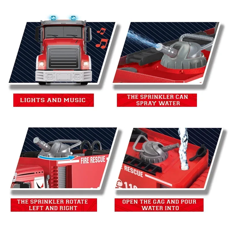 Rc Car Fire Engine Car 2.4G Remote Control Truck with Sound Lights Ladder Sprinkler Rescue Vehicle Kids Xmas Newyear Gift