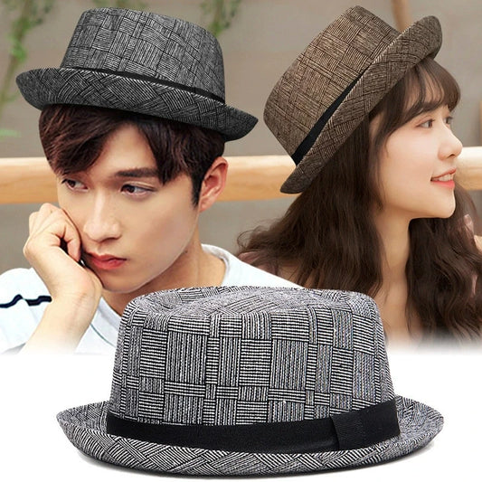 New Autumn and Winter Hats for Men British Retro Jazz Hats Round-Top Small Top Hats Women's Classic Plaid Gentleman-Style Hats