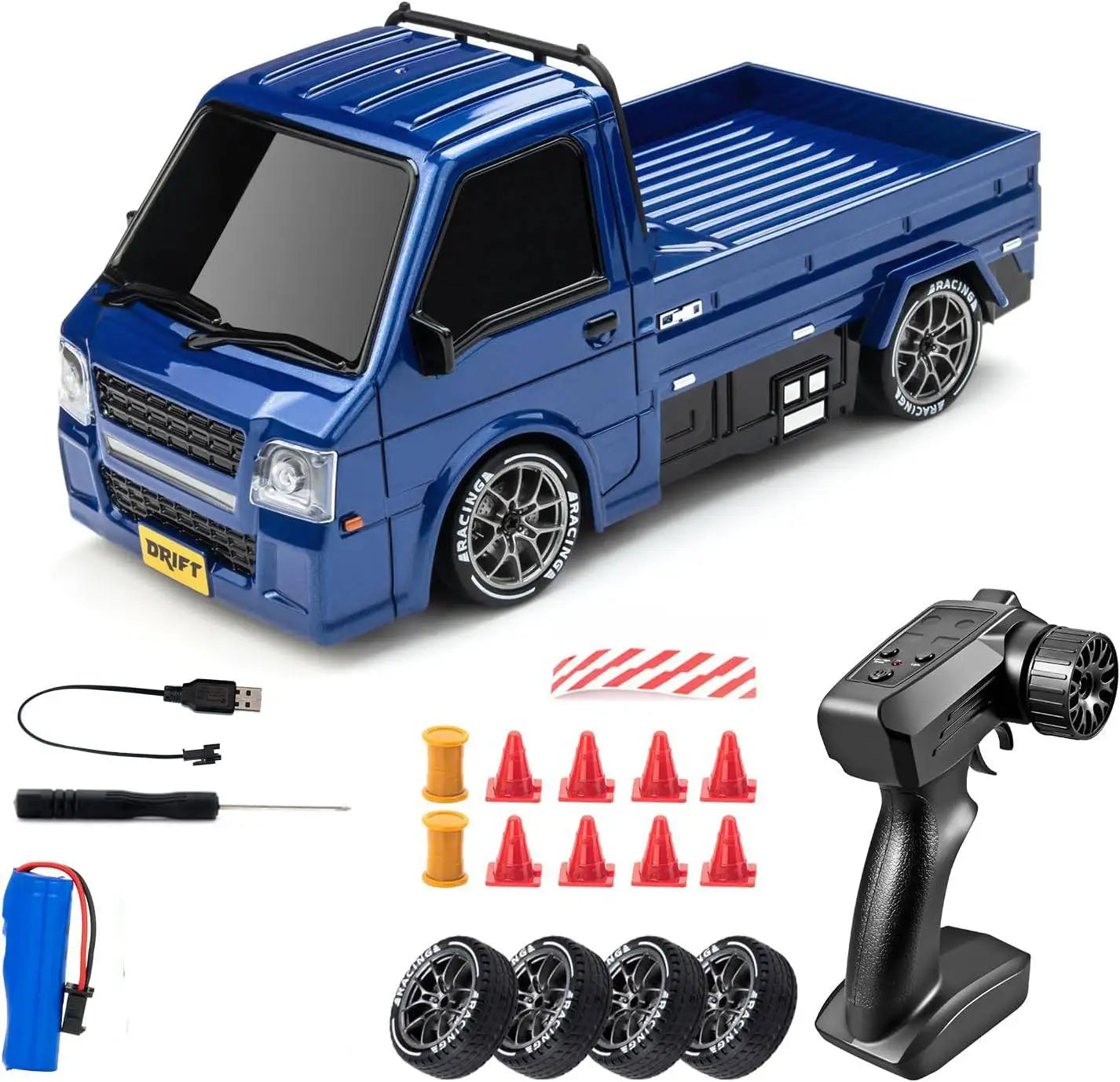 1/24 Remote Control Drift Car, 2.4GHz 20km/h Four-Wheel Drive High-Speed Remote Control Truck, Drift Tires & Dual Battery Racing