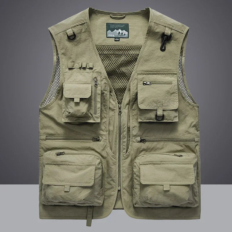 Summer Men Unloading  Vest Coat Casual Men's Photographer Waistcoat Mesh Work Sleeveless Jacket Tools Pocket Vest 6XL