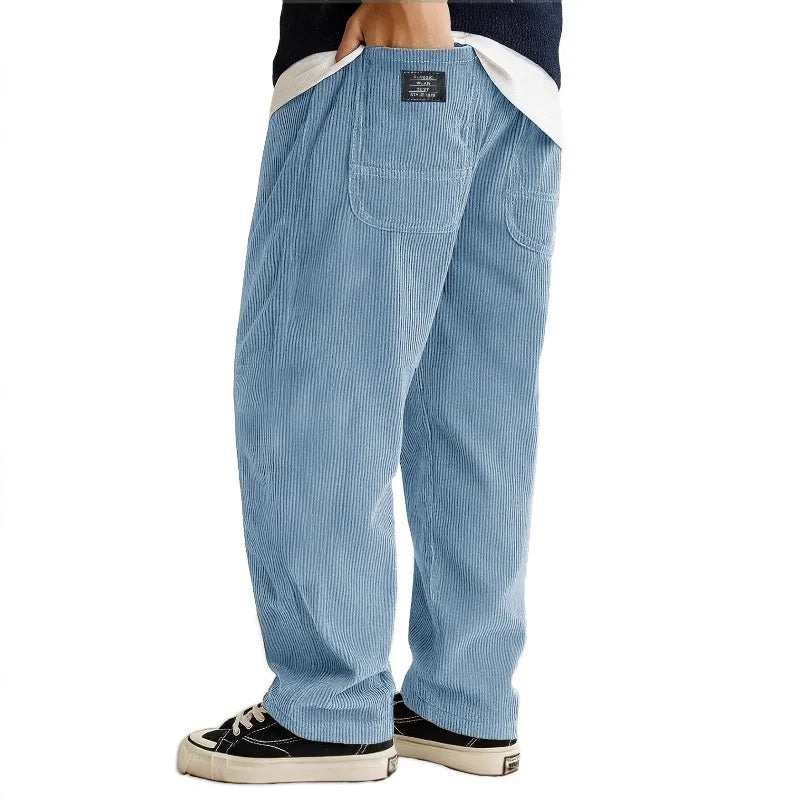 Loose Fit Corduroy Pants for Men Elastic Waist Jogger Sweatpants with Pockets Autumn Winter Casual Thick Trousers