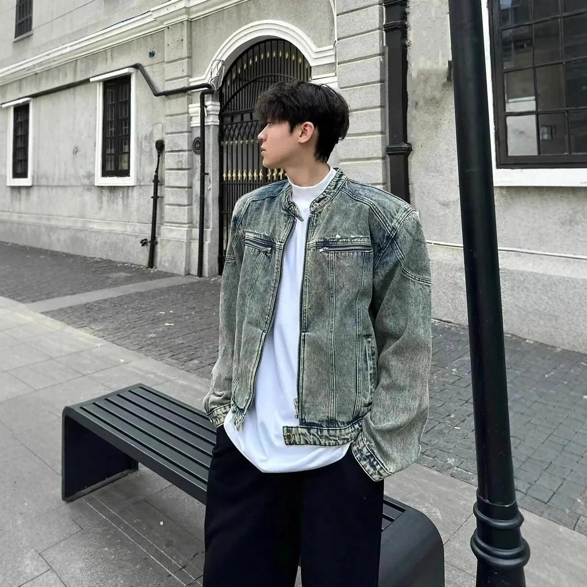 Mens Jacket Man Coat Jeans Collegiate University Academic Campus Education School Student Youth Learning Knowledge Wisdom Warmer