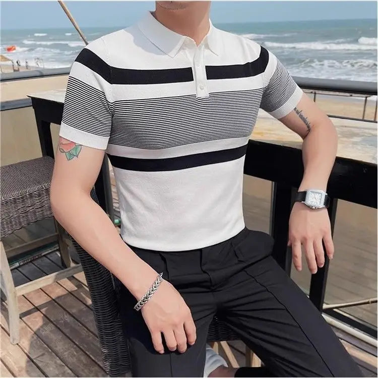 Men's Clothing American New Arrival Summer Striped Polo Shirt Sporty Trendy Versatile Stylish Short Sleeve T-Shirt Collared