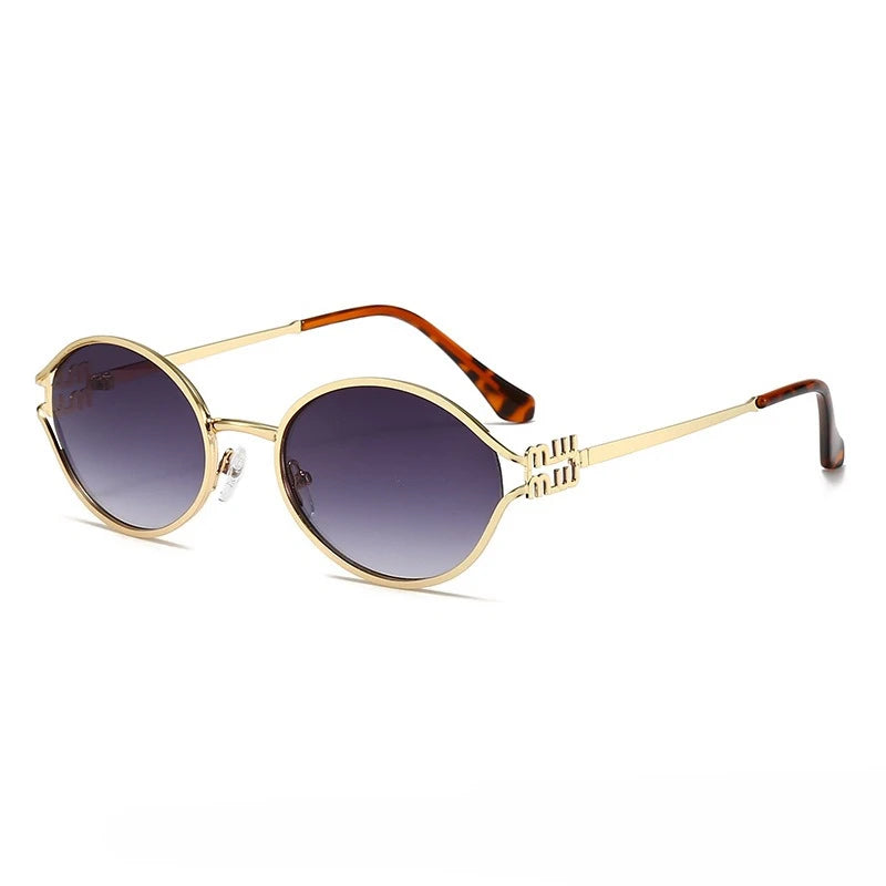Fashionable Hollow Design Sunglasses Luxury Brand Designer Oval Sunglasses for Women Popular Metal Sunshade UV Sun Glasses