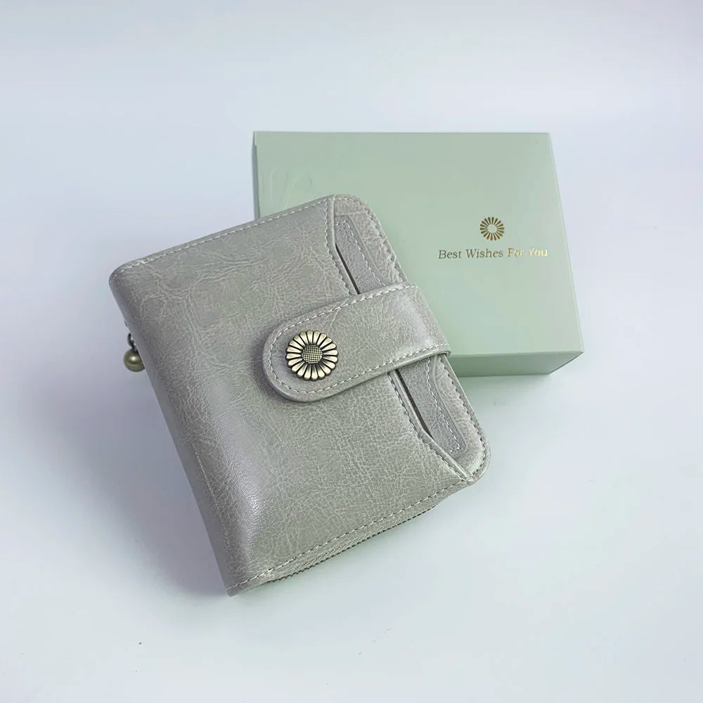 2025 Luxury Women Wallet Lady Split Leather Vintage Bifold Purse Female RFID Card Holder RetroCoins Bag Gift for Mom Box Packing