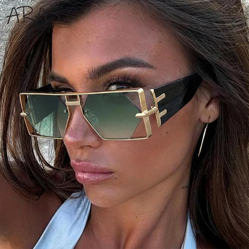 Steampunk Rectangle Sunglasses Women Men 2026 Luxury Hollow Metal Frame Sun Glasses Vintage Punk Hexagon Eyewear UV400 Shades
