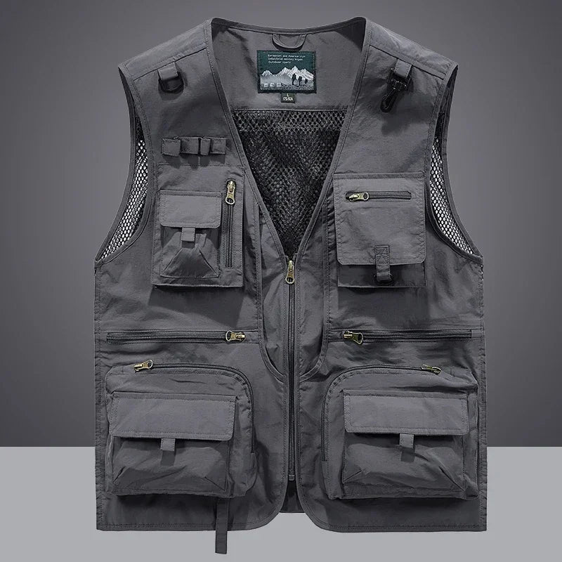 Summer Men Unloading  Vest Coat Casual Men's Photographer Waistcoat Mesh Work Sleeveless Jacket Tools Pocket Vest 6XL
