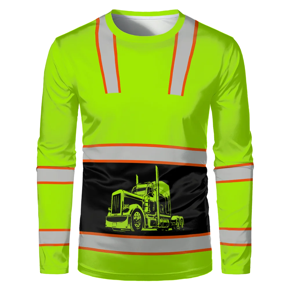 Construction Workers Uniforms Men's T-shirt Loose Casual Classic O Neck Long-sleeve Tops Comfortable And Breathable Work Clothes