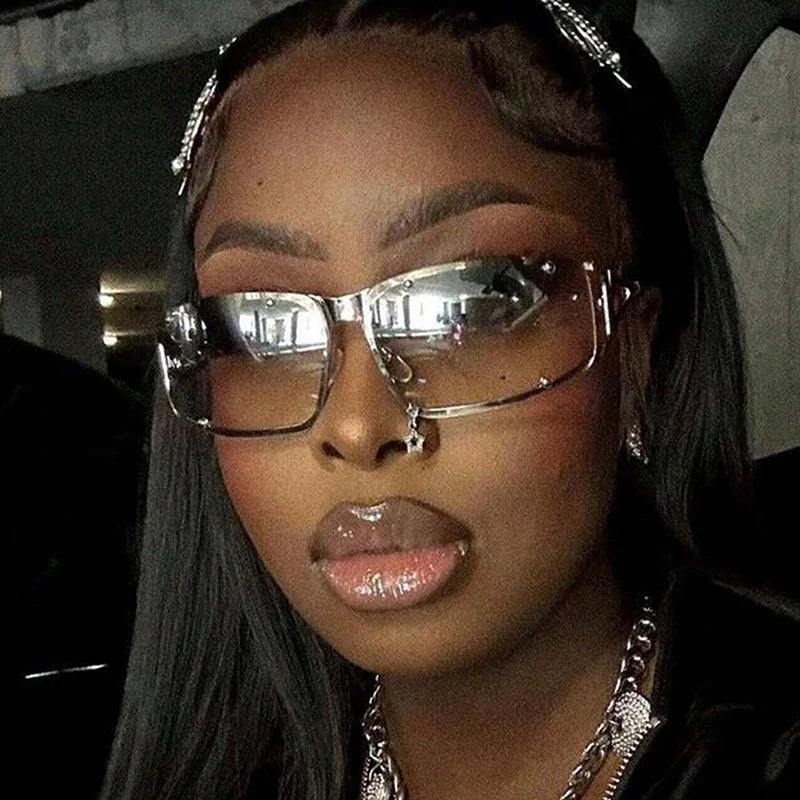 Women's Fashion Hollow Sunglasses Retro New Personality Street Photo Sun Glasses y2k Steampunk Luxury Clear Lens Trending Shades