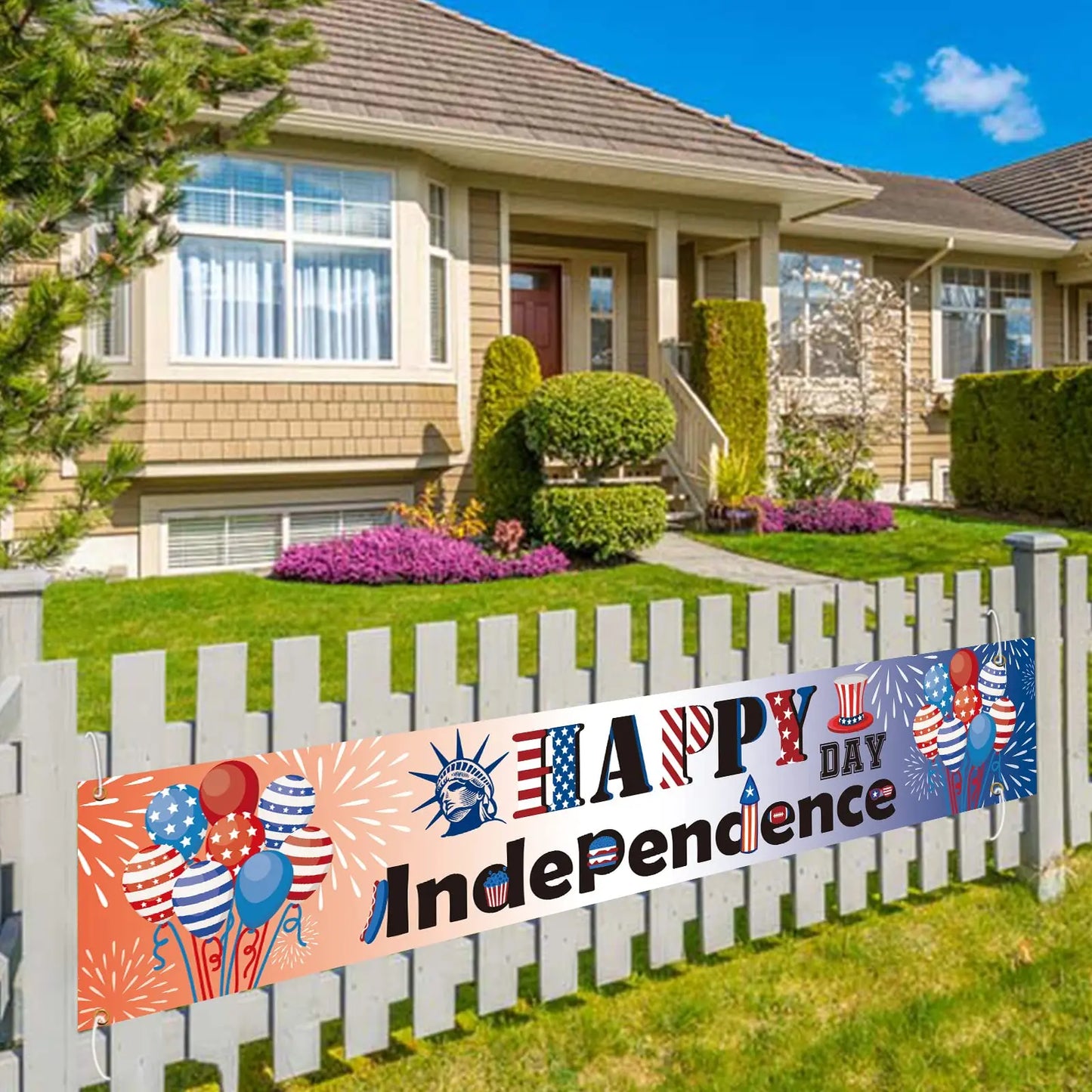 USA Banner American Independence Day Party Supplies 4th of July Yard Decorations Balloons Pattern Love American Signs Banners
