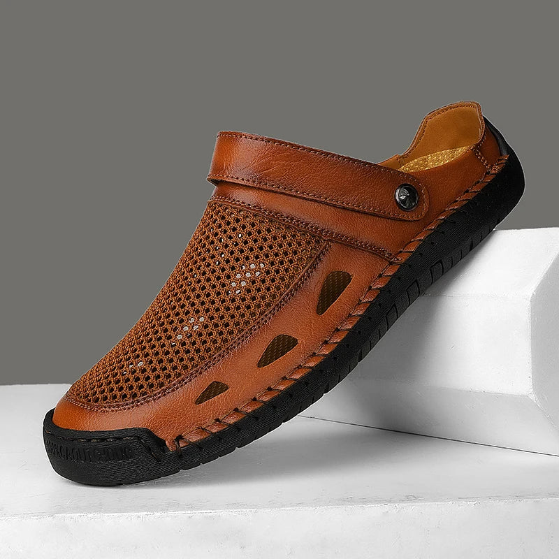 Summer Mens Casual Shoes Mesh Breathable Half Slippers Fashion Walking Sneakers Handmade Male Sandals Lightweight Non-slip Clogs