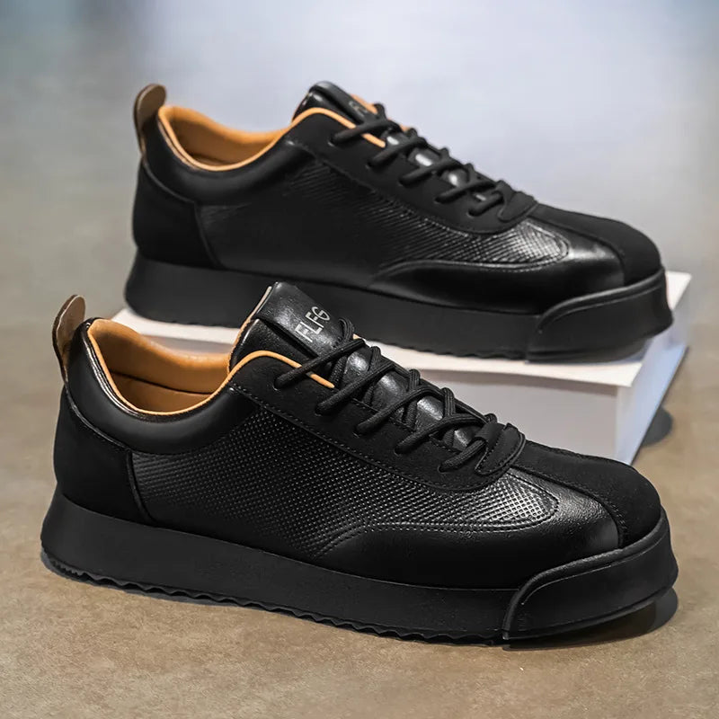 Mens Unique Skate Shoes Platform Comfort Black Casual Sneakers All-Match Thick Sole Design for Urban Street Style Versatile Wear