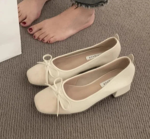 New Women Cute Ballerina Low Heel Shoes Lady Slipony Butterfly Knot Vintage Kawaii Mocasines Loafers Girl Lolita Mom Shoes