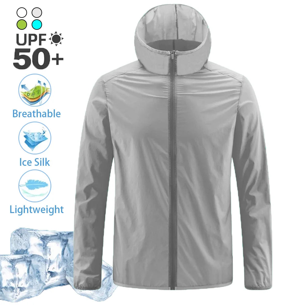 Summer Men's Ice Silk sun protection clothing Lightweight Breathable Outdoor Anti-ultraviolet Skin Coat Jacket