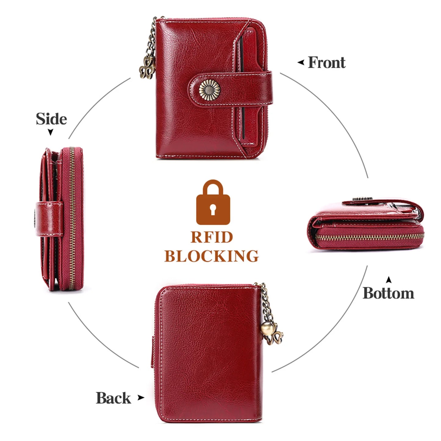 2025 Luxury Women Wallet Lady Split Leather Vintage Bifold Purse Female RFID Card Holder RetroCoins Bag Gift for Mom Box Packing