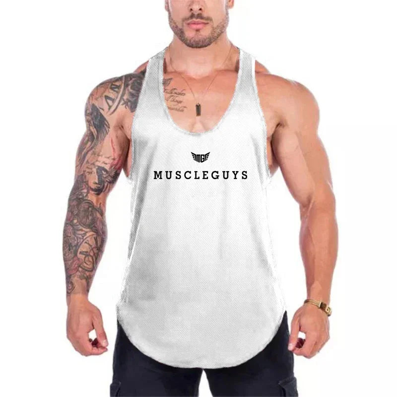 Hot Sale Mens Printed Tank Tops Mesh Breathable Quick Dry Cool Vests Running Shirts Gym Bodybuilding Fitness Sleeveless Singlets