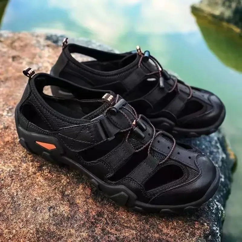 New Summer Mens  Sandals Genuine Leather Antiskid Breathable Outdoor Sandalias Trekking Casual Beach Shoe Male Loafers Big Size