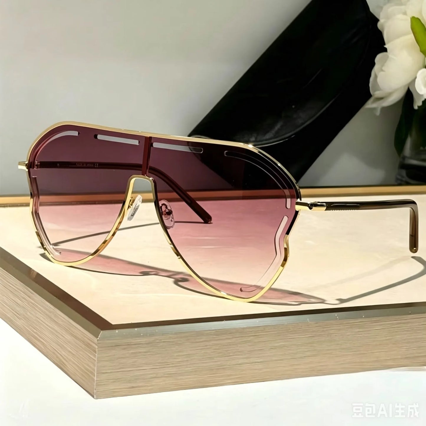 QVQV Unique Hollow Out Oversized Sunglasses Women Big Frame Luxury Brand Sun Glasses For Ladies Shield Thin Face Glasses Driving