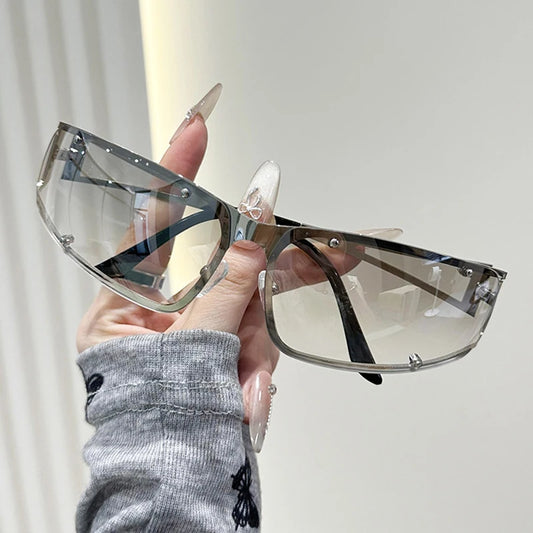 Women's Fashion Hollow Sunglasses Retro New Personality Street Photo Sun Glasses y2k Steampunk Luxury Clear Lens Trending Shades