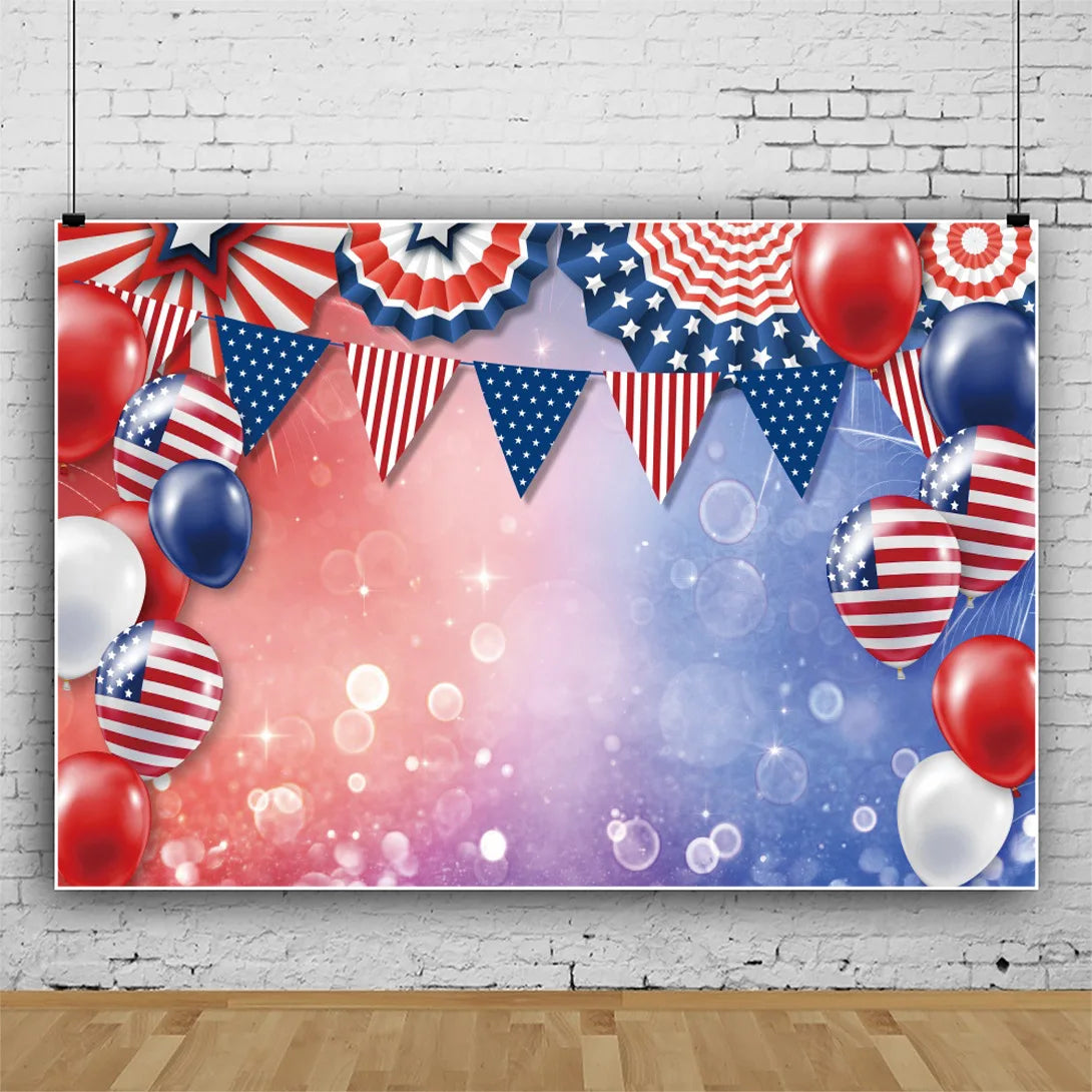 July 4th Independence Day Theme Background USA Flag Star Balloon Celebration Party Decoration Banner Photo Shoot Props Gifts