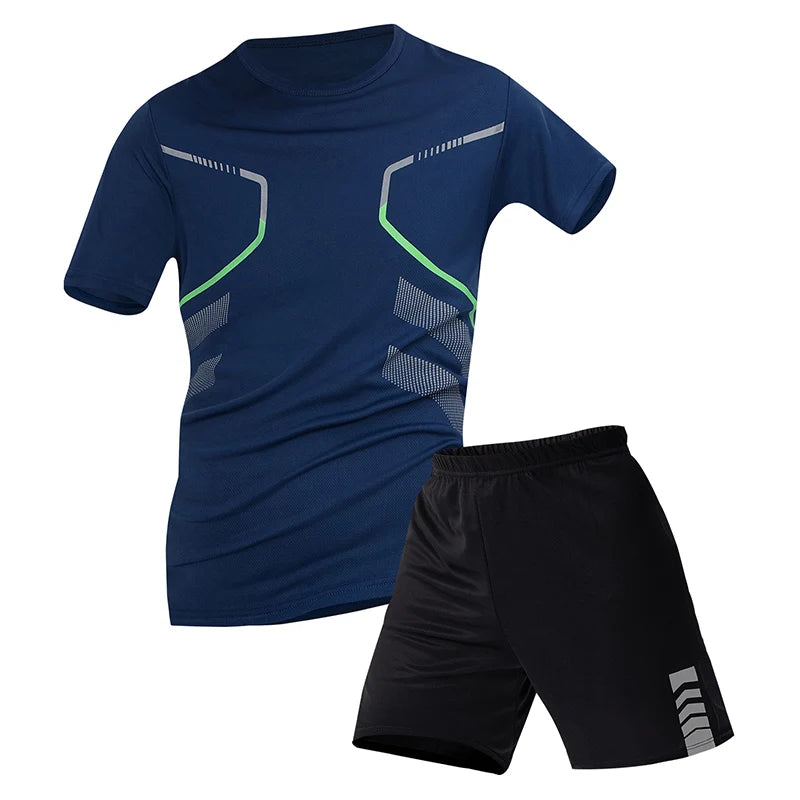 2/6pcs Men's Summer 7-color Quick Drying Casual Fashion Set Youth Loose Short sleeved T-shirt Black Sports Shorts Brother'Outfit