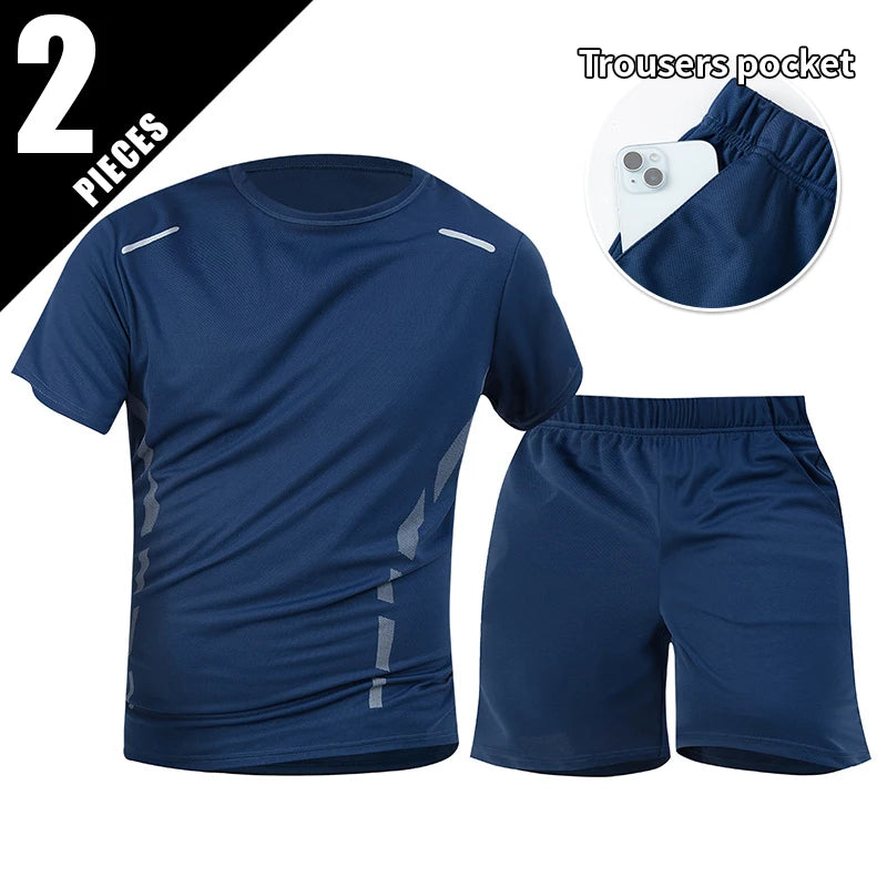 2/6pcs Men's Summer 7-color Quick Drying Casual Fashion Set Youth Loose Short sleeved T-shirt Black Sports Shorts Brother'Outfit