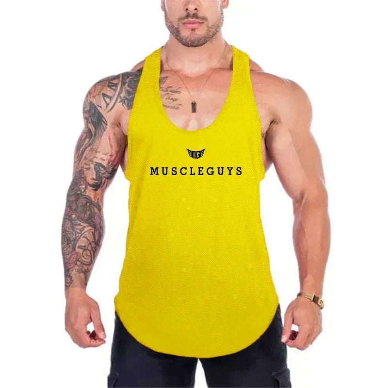 Hot Sale Mens Printed Tank Tops Mesh Breathable Quick Dry Cool Vests Running Shirts Gym Bodybuilding Fitness Sleeveless Singlets