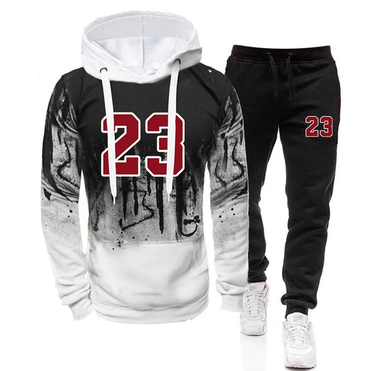 Men's Splash-Ink Print Tracksuit — Hooded Sweatshirt & Pants Jogging Set