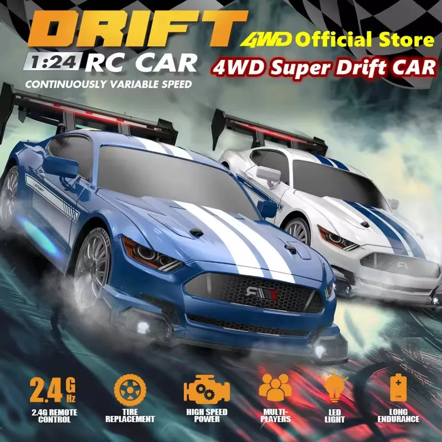 RC Drift Car 4WD Remote Control High Speed Racing Vehicle with LED Lights 2.4GHz Radio 4x4 Off-Road Truck Toy for Children Kids