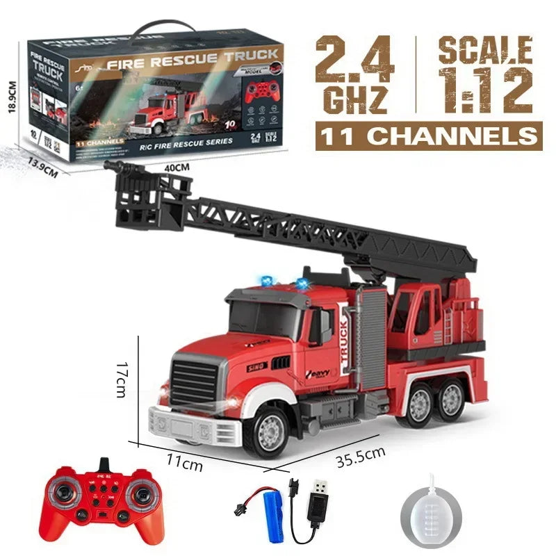 Rc Car Fire Engine Car 2.4G Remote Control Truck with Sound Lights Ladder Sprinkler Rescue Vehicle Kids Xmas Newyear Gift